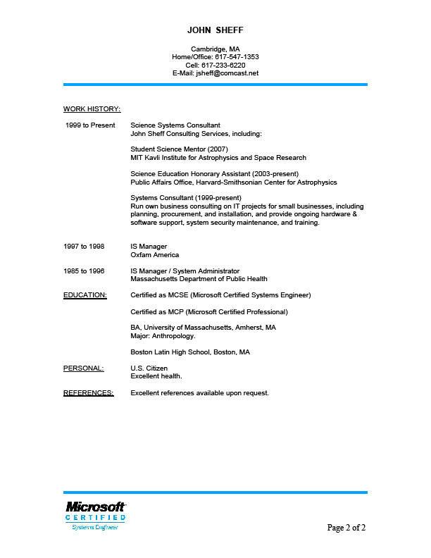 John Sheff's Resume Pg. 2